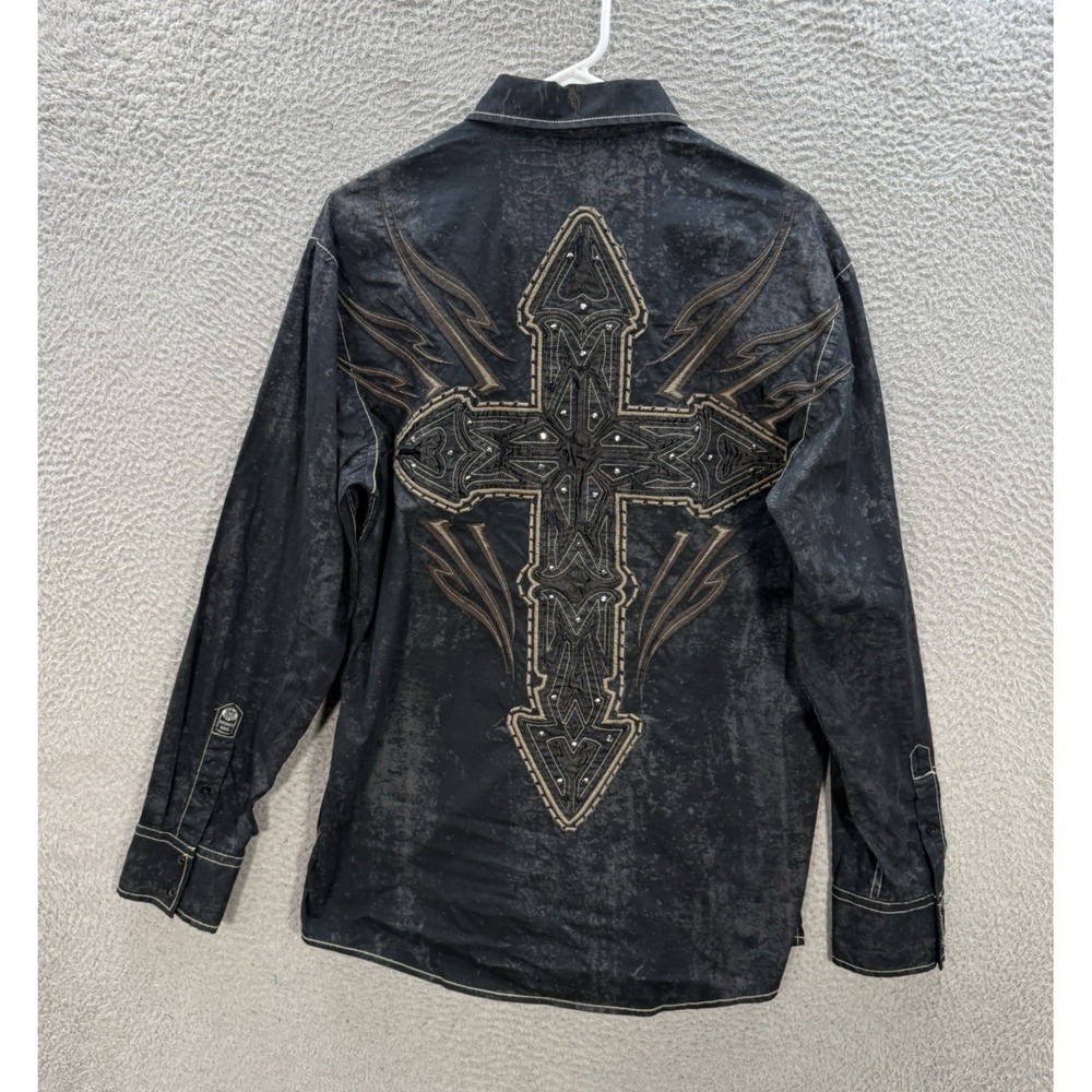 Roar Shirt Adult Medium Black Embroidered Western Rodeo Cowboy Rockabilly Y2K